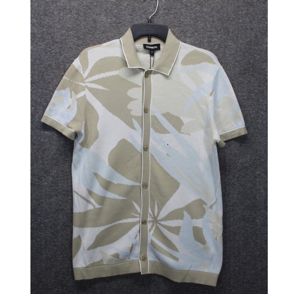 Express Tropical Floral Short Sleeve Sweater Polo Neutral Men's Small New